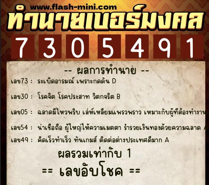 ทำนายเบอร์มงคล 0XX-7305491  ทำนายเบอร์มงคล หมายเลข 090-730549 