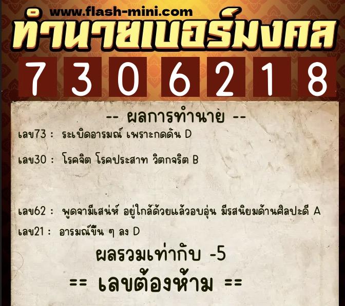 ทำนายเบอร์มงคล 0XX-7306218 ทำนายเบอร์มงคล หมายเลข 081-730621 ทำนายเบอร์มงคล 0XX-7306218 ทำนายเบอร์มงคล หมายเลข 081-730621