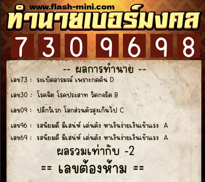 ทำนายเบอร์มงคล 0XX-7309698 ทำนายเบอร์มงคล หมายเลข 096-730969 ทำนายเบอร์มงคล 0XX-7309698 ทำนายเบอร์มงคล หมายเลข 096-730969