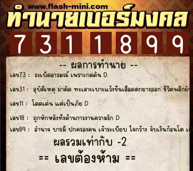 ทำนายเบอร์มงคล 0XX-7311899 ทำนายเบอร์มงคล หมายเลข 092-731189 ทำนายเบอร์มงคล 0XX-7311899 ทำนายเบอร์มงคล หมายเลข 092-731189