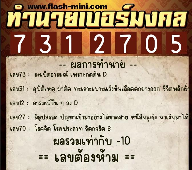 ทำนายเบอร์มงคล 0XX-7312705 ทำนายเบอร์มงคล หมายเลข 061-731270 ทำนายเบอร์มงคล 0XX-7312705 ทำนายเบอร์มงคล หมายเลข 061-731270