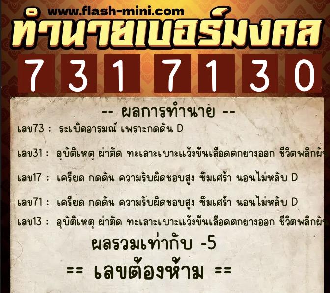 ทำนายเบอร์มงคล 0XX-7317130 ทำนายเบอร์มงคล หมายเลข 085-731713 ทำนายเบอร์มงคล 0XX-7317130 ทำนายเบอร์มงคล หมายเลข 085-731713