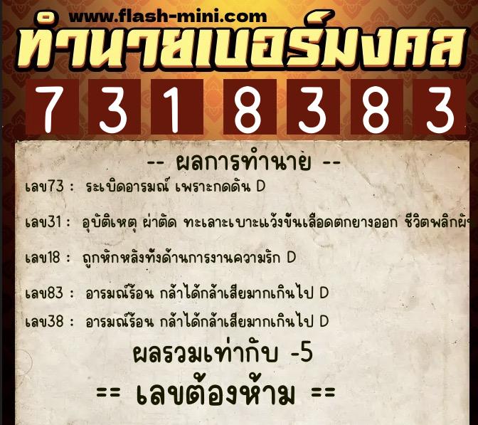 ทำนายเบอร์มงคล 0XX-7318383 ทำนายเบอร์มงคล หมายเลข 086-731838 ทำนายเบอร์มงคล 0XX-7318383 ทำนายเบอร์มงคล หมายเลข 086-731838