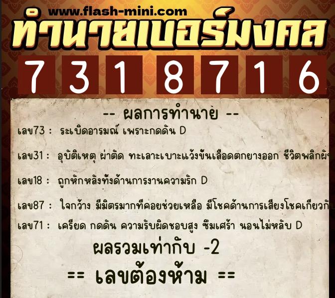 ทำนายเบอร์มงคล 0XX-7318716 ทำนายเบอร์มงคล หมายเลข 086-731871 ทำนายเบอร์มงคล 0XX-7318716 ทำนายเบอร์มงคล หมายเลข 086-731871
