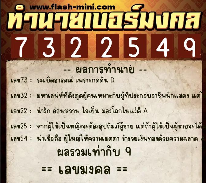 ทำนายเบอร์มงคล 0XX-7322549  ทำนายเบอร์มงคล หมายเลข 087-732254 