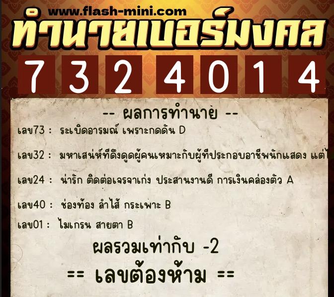 ทำนายเบอร์มงคล 0XX-7324014 ทำนายเบอร์มงคล หมายเลข 066-732401 ทำนายเบอร์มงคล 0XX-7324014 ทำนายเบอร์มงคล หมายเลข 066-732401