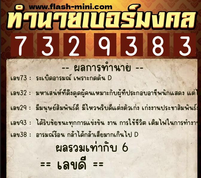 ทำนายเบอร์มงคล 0XX-7329383  ทำนายเบอร์มงคล หมายเลข 066-732938 