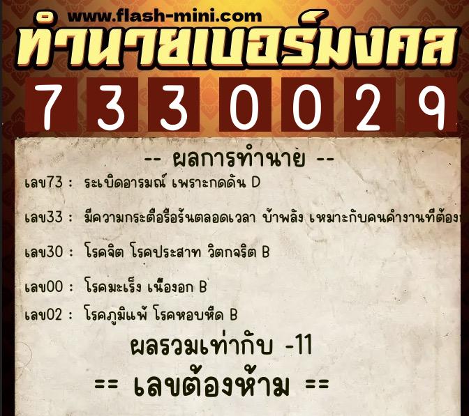 ทำนายเบอร์มงคล 0XX-7330029 ทำนายเบอร์มงคล หมายเลข 066-733002 ทำนายเบอร์มงคล 0XX-7330029 ทำนายเบอร์มงคล หมายเลข 066-733002