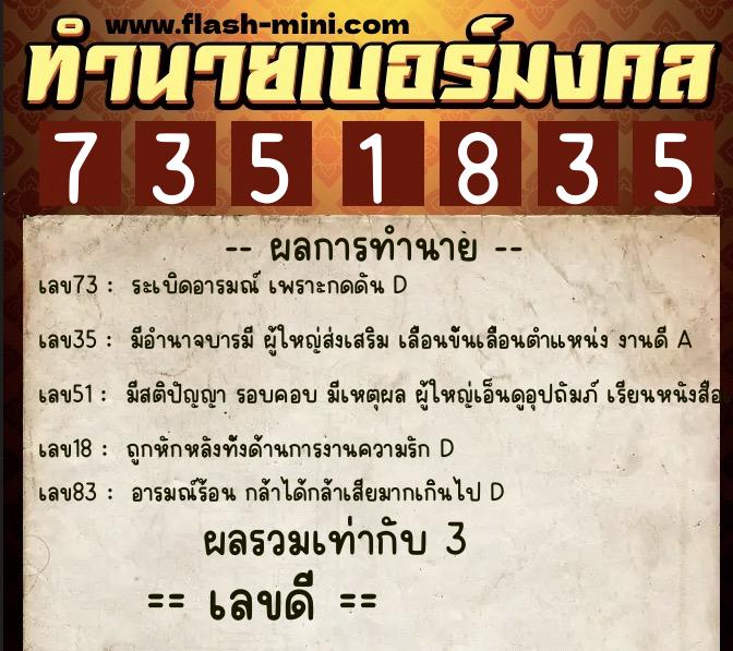 ทำนายเบอร์มงคล 0XX-7351835 ทำนายเบอร์มงคล หมายเลข 092-735183 ทำนายเบอร์มงคล 0XX-7351835 ทำนายเบอร์มงคล หมายเลข 092-735183