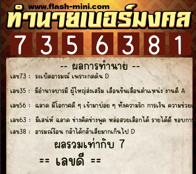 ทำนายเบอร์มงคล 0XX-7356381 ทำนายเบอร์มงคล หมายเลข 061-735638 ทำนายเบอร์มงคล 0XX-7356381 ทำนายเบอร์มงคล หมายเลข 061-735638