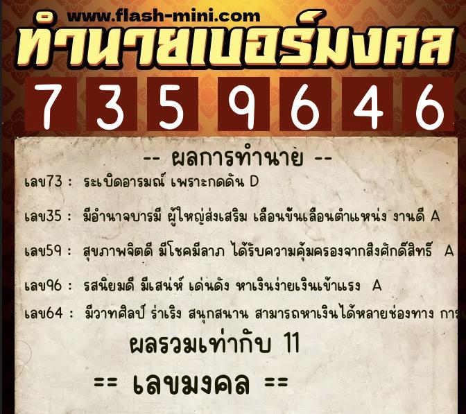 ทำนายเบอร์มงคล 0XX-7359646 ทำนายเบอร์มงคล หมายเลข 082-735964 ทำนายเบอร์มงคล 0XX-7359646 ทำนายเบอร์มงคล หมายเลข 082-735964