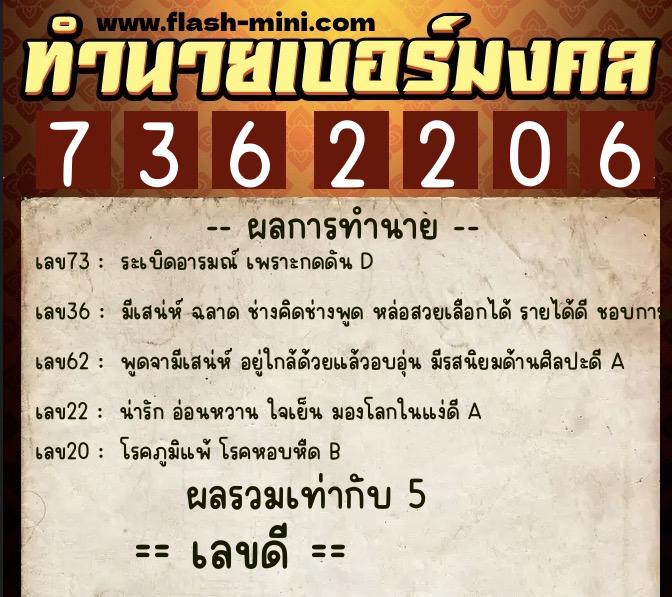 ทำนายเบอร์มงคล 0XX-7362206 ทำนายเบอร์มงคล หมายเลข 095-736220 ทำนายเบอร์มงคล 0XX-7362206 ทำนายเบอร์มงคล หมายเลข 095-736220