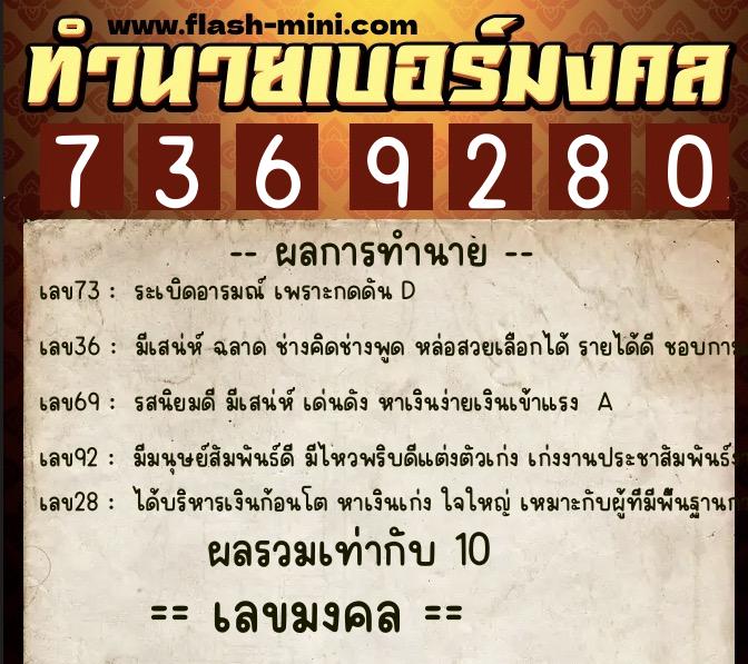 ทำนายเบอร์มงคล 0XX-7369280 ทำนายเบอร์มงคล หมายเลข 082-736928 ทำนายเบอร์มงคล 0XX-7369280 ทำนายเบอร์มงคล หมายเลข 082-736928