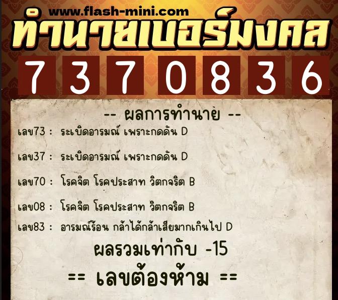 ทำนายเบอร์มงคล 0XX-7370836  ทำนายเบอร์มงคล หมายเลข 084-737083 