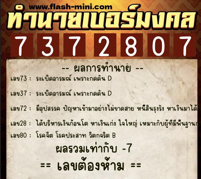 ทำนายเบอร์มงคล 0XX-7372807 ทำนายเบอร์มงคล หมายเลข 080-737280 ทำนายเบอร์มงคล 0XX-7372807 ทำนายเบอร์มงคล หมายเลข 080-737280