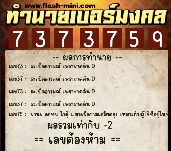 ทำนายเบอร์มงคล 0XX-7373759  ทำนายเบอร์มงคล หมายเลข 080-737375 