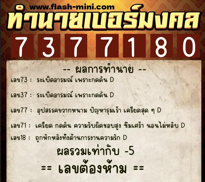 ทำนายเบอร์มงคล 0XX-7377180  ทำนายเบอร์มงคล หมายเลข 095-737718 