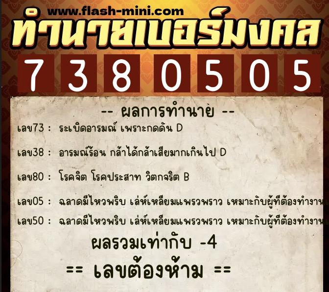 ทำนายเบอร์มงคล 0XX-7380505 ทำนายเบอร์มงคล หมายเลข 090-738050 ทำนายเบอร์มงคล 0XX-7380505 ทำนายเบอร์มงคล หมายเลข 090-738050