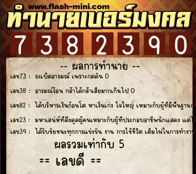 ทำนายเบอร์มงคล 0XX-7382390  ทำนายเบอร์มงคล หมายเลข 099-738239 