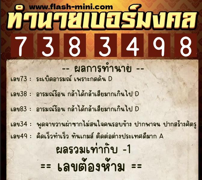 ทำนายเบอร์มงคล 0XX-7383498 ทำนายเบอร์มงคล หมายเลข 069-738349 ทำนายเบอร์มงคล 0XX-7383498 ทำนายเบอร์มงคล หมายเลข 069-738349