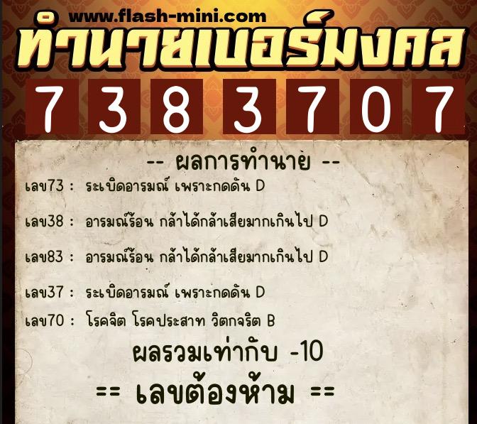 ทำนายเบอร์มงคล 0XX-7383707  ทำนายเบอร์มงคล หมายเลข 087-738370 