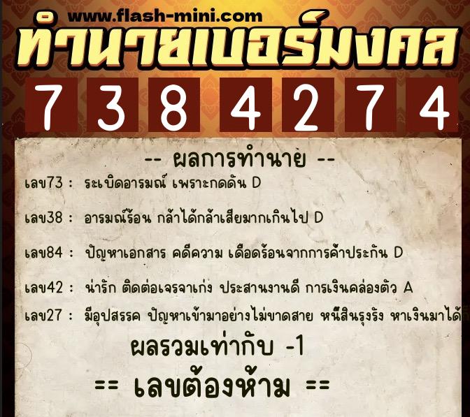 ทำนายเบอร์มงคล 0XX-7384274 ทำนายเบอร์มงคล หมายเลข 069-738427 ทำนายเบอร์มงคล 0XX-7384274 ทำนายเบอร์มงคล หมายเลข 069-738427