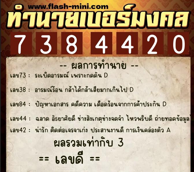 ทำนายเบอร์มงคล 0XX-7384420 ทำนายเบอร์มงคล หมายเลข 063-738442 ทำนายเบอร์มงคล 0XX-7384420 ทำนายเบอร์มงคล หมายเลข 063-738442
