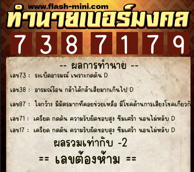 ทำนายเบอร์มงคล 0XX-7387179 ทำนายเบอร์มงคล หมายเลข 065-738717 ทำนายเบอร์มงคล 0XX-7387179 ทำนายเบอร์มงคล หมายเลข 065-738717