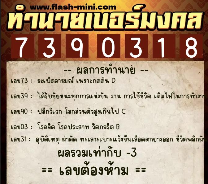 ทำนายเบอร์มงคล 0XX-7390318  ทำนายเบอร์มงคล หมายเลข 080-739031 