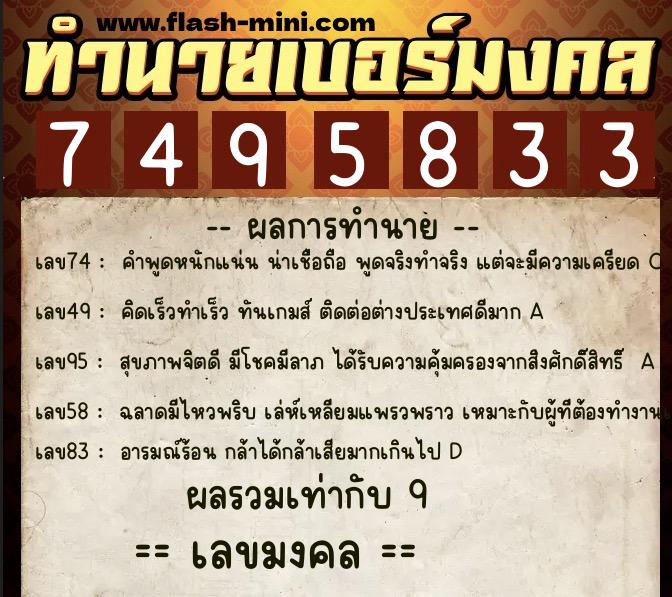 ทำนายเบอร์มงคล 0XX-7495833 ทำนายเบอร์มงคล หมายเลข 095-749583 ทำนายเบอร์มงคล 0XX-7495833 ทำนายเบอร์มงคล หมายเลข 095-749583