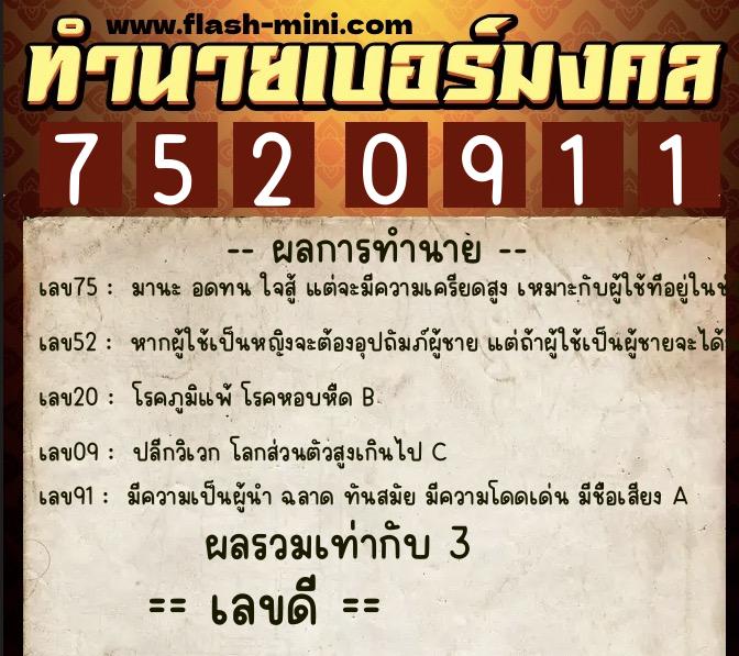 ทำนายเบอร์มงคล 0XX-7520911 ทำนายเบอร์มงคล หมายเลข 089-752091 ทำนายเบอร์มงคล 0XX-7520911 ทำนายเบอร์มงคล หมายเลข 089-752091
