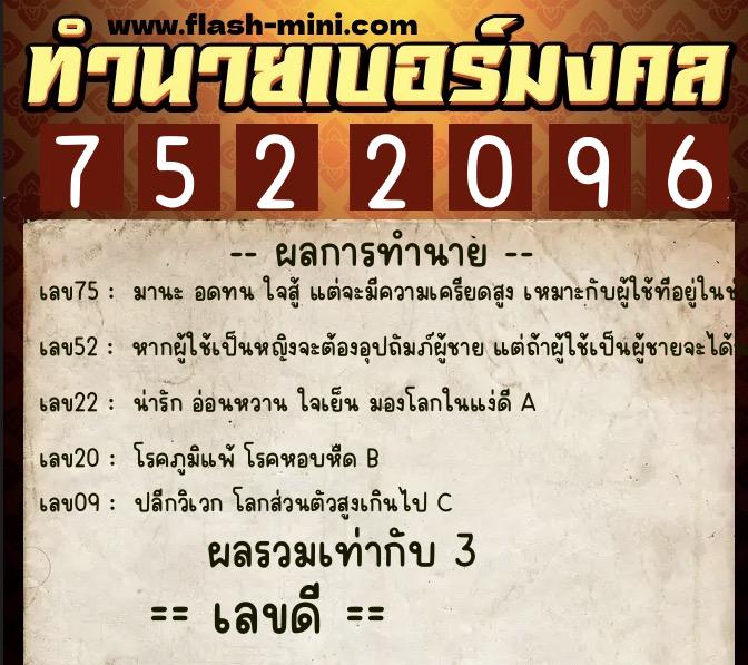 ทำนายเบอร์มงคล 0XX-7522096 ทำนายเบอร์มงคล หมายเลข 065-752209 ทำนายเบอร์มงคล 0XX-7522096 ทำนายเบอร์มงคล หมายเลข 065-752209