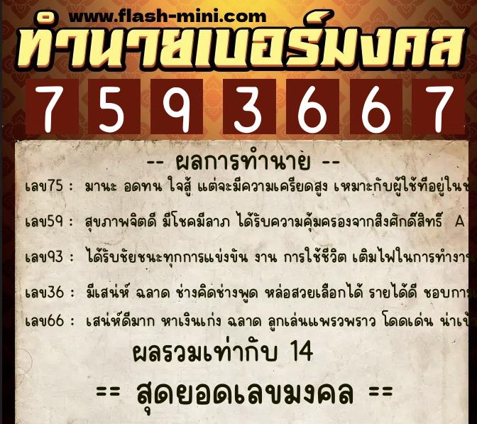 ทำนายเบอร์มงคล 0XX-7593667 ทำนายเบอร์มงคล หมายเลข 086-759366 ทำนายเบอร์มงคล 0XX-7593667 ทำนายเบอร์มงคล หมายเลข 086-759366