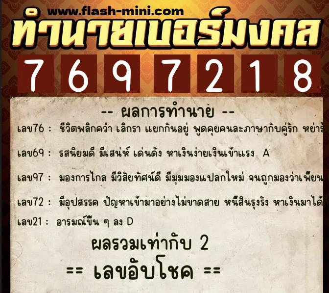 ทำนายเบอร์มงคล 0XX-7697218 ทำนายเบอร์มงคล หมายเลข 061-769721 ทำนายเบอร์มงคล 0XX-7697218 ทำนายเบอร์มงคล หมายเลข 061-769721