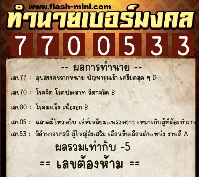 ทำนายเบอร์มงคล 0XX-7700533 ทำนายเบอร์มงคล หมายเลข 089-770053 ทำนายเบอร์มงคล 0XX-7700533 ทำนายเบอร์มงคล หมายเลข 089-770053