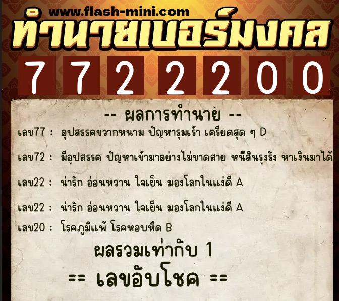 ทำนายเบอร์มงคล 0XX-7722200 ทำนายเบอร์มงคล หมายเลข 088-772220 ทำนายเบอร์มงคล 0XX-7722200 ทำนายเบอร์มงคล หมายเลข 088-772220