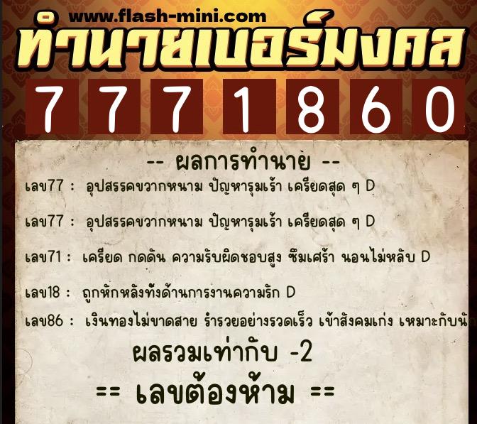 ทำนายเบอร์มงคล 0XX-7771860 ทำนายเบอร์มงคล หมายเลข 060-777186 ทำนายเบอร์มงคล 0XX-7771860 ทำนายเบอร์มงคล หมายเลข 060-777186