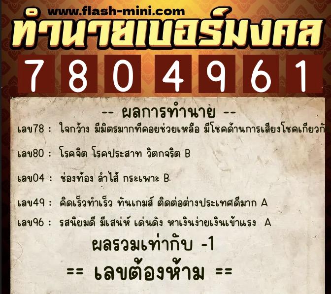 ทำนายเบอร์มงคล 0XX-7804961 ทำนายเบอร์มงคล หมายเลข 062-780496 ทำนายเบอร์มงคล 0XX-7804961 ทำนายเบอร์มงคล หมายเลข 062-780496