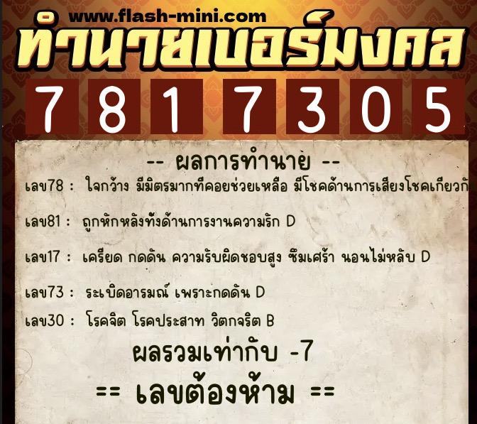 ทำนายเบอร์มงคล 0XX-7817305 ทำนายเบอร์มงคล หมายเลข 064-781730 ทำนายเบอร์มงคล 0XX-7817305 ทำนายเบอร์มงคล หมายเลข 064-781730