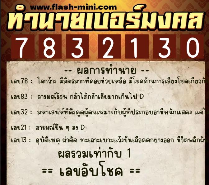 ทำนายเบอร์มงคล 0XX-7832130  ทำนายเบอร์มงคล หมายเลข 086-783213 