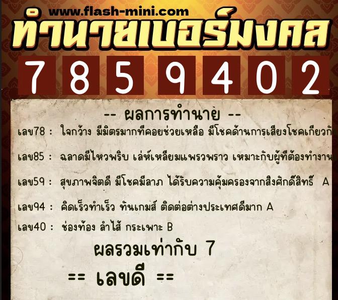 ทำนายเบอร์มงคล 0XX-7859402  ทำนายเบอร์มงคล หมายเลข 096-785940 