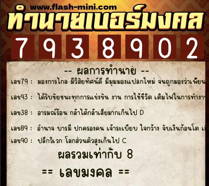 ทำนายเบอร์มงคล 0XX-7938902  ทำนายเบอร์มงคล หมายเลข 085-793890 