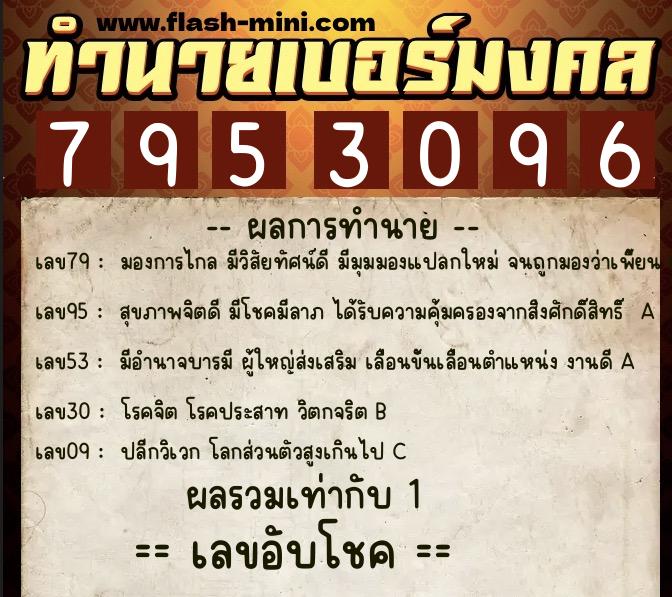 ทำนายเบอร์มงคล 0XX-7953096 ทำนายเบอร์มงคล หมายเลข 060-795309 ทำนายเบอร์มงคล 0XX-7953096 ทำนายเบอร์มงคล หมายเลข 060-795309