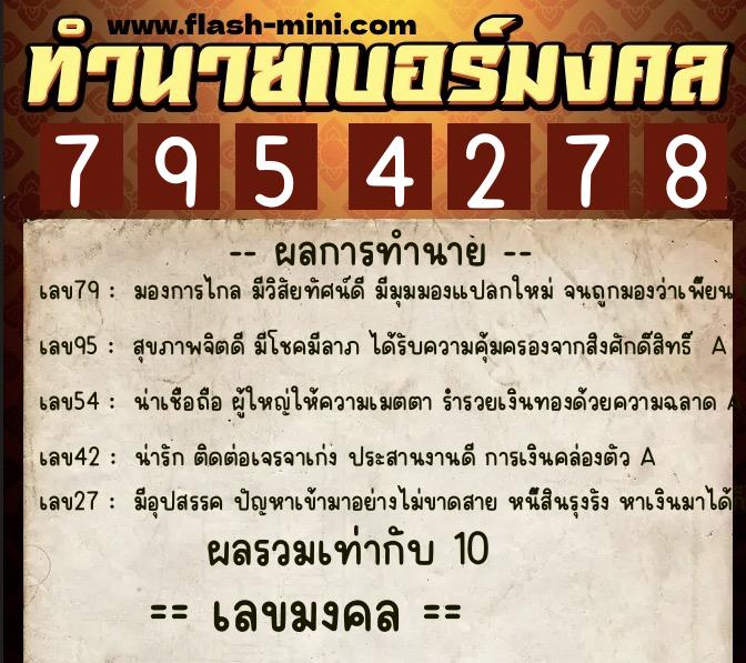 ทำนายเบอร์มงคล 0XX-7954278  ทำนายเบอร์มงคล หมายเลข 099-795427 