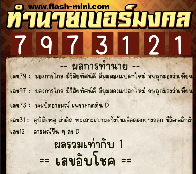 ทำนายเบอร์มงคล 0XX-7973121 ทำนายเบอร์มงคล หมายเลข 060-797312 ทำนายเบอร์มงคล 0XX-7973121 ทำนายเบอร์มงคล หมายเลข 060-797312