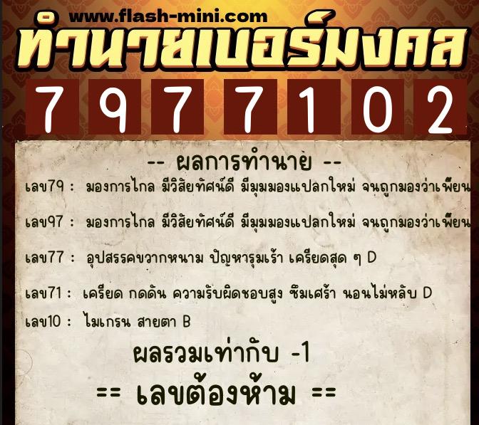 ทำนายเบอร์มงคล 0XX-7977102 ทำนายเบอร์มงคล หมายเลข 069-797710 ทำนายเบอร์มงคล 0XX-7977102 ทำนายเบอร์มงคล หมายเลข 069-797710