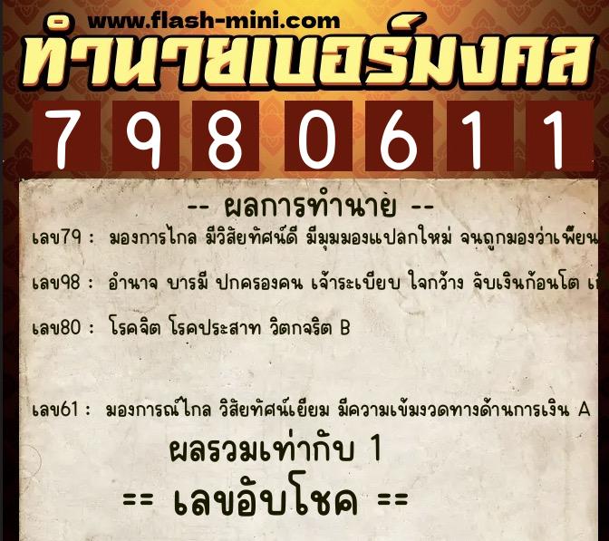ทำนายเบอร์มงคล 0XX-7980611 ทำนายเบอร์มงคล หมายเลข 068-798061 ทำนายเบอร์มงคล 0XX-7980611 ทำนายเบอร์มงคล หมายเลข 068-798061