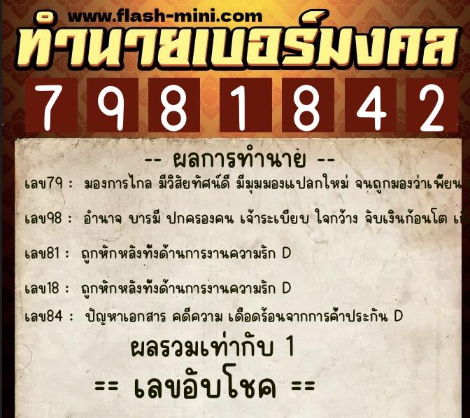 ทำนายเบอร์มงคล 0XX-7981842  ทำนายเบอร์มงคล หมายเลข 094-798184 