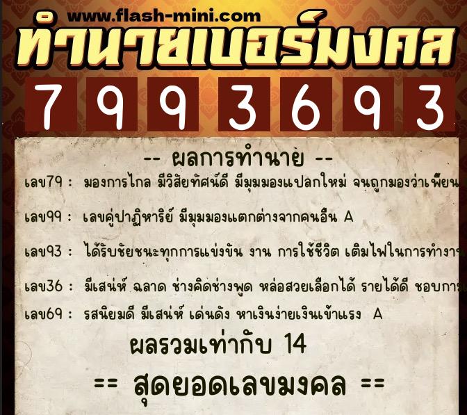 ทำนายเบอร์มงคล 0XX-7993693  ทำนายเบอร์มงคล หมายเลข 096-799369 
