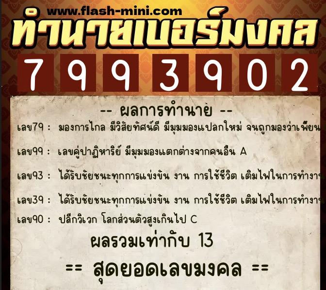 ทำนายเบอร์มงคล 0XX-7993902  ทำนายเบอร์มงคล หมายเลข 061-799390 